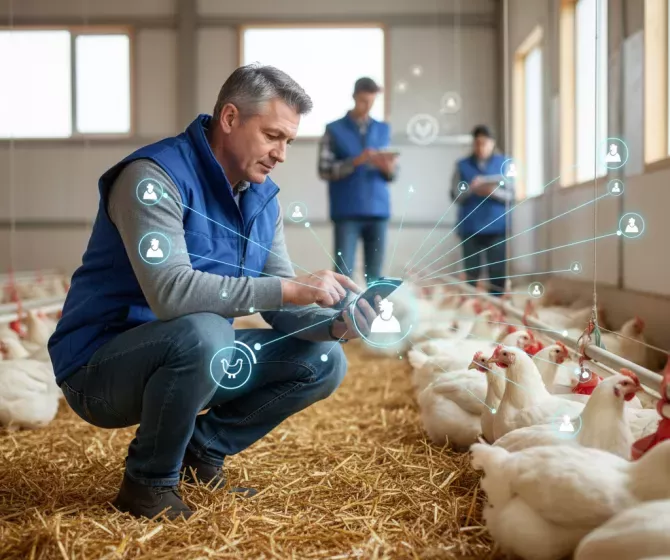 man with hen
